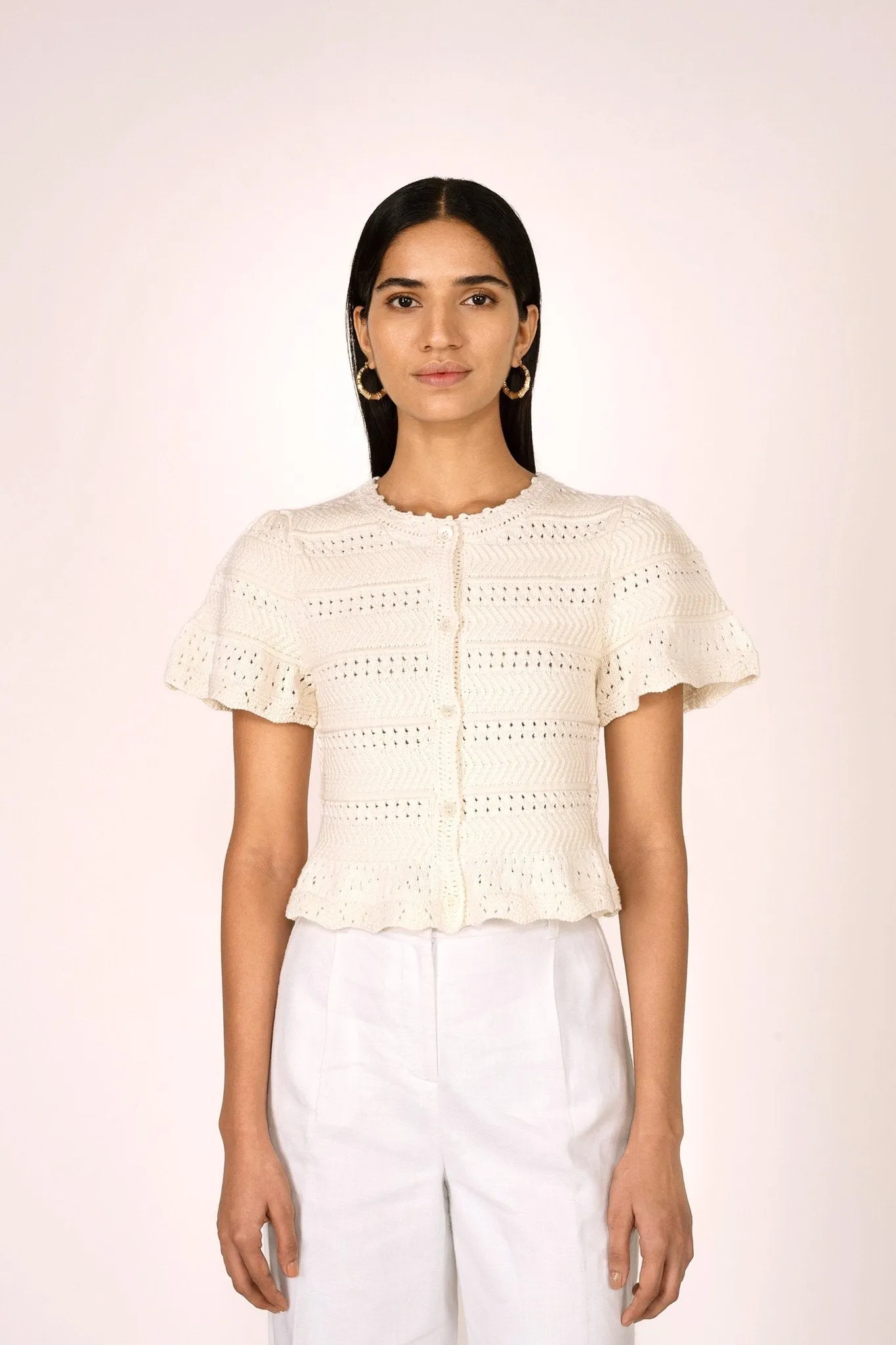 Laura Crochet Cardigan Cream sold by Banjanan