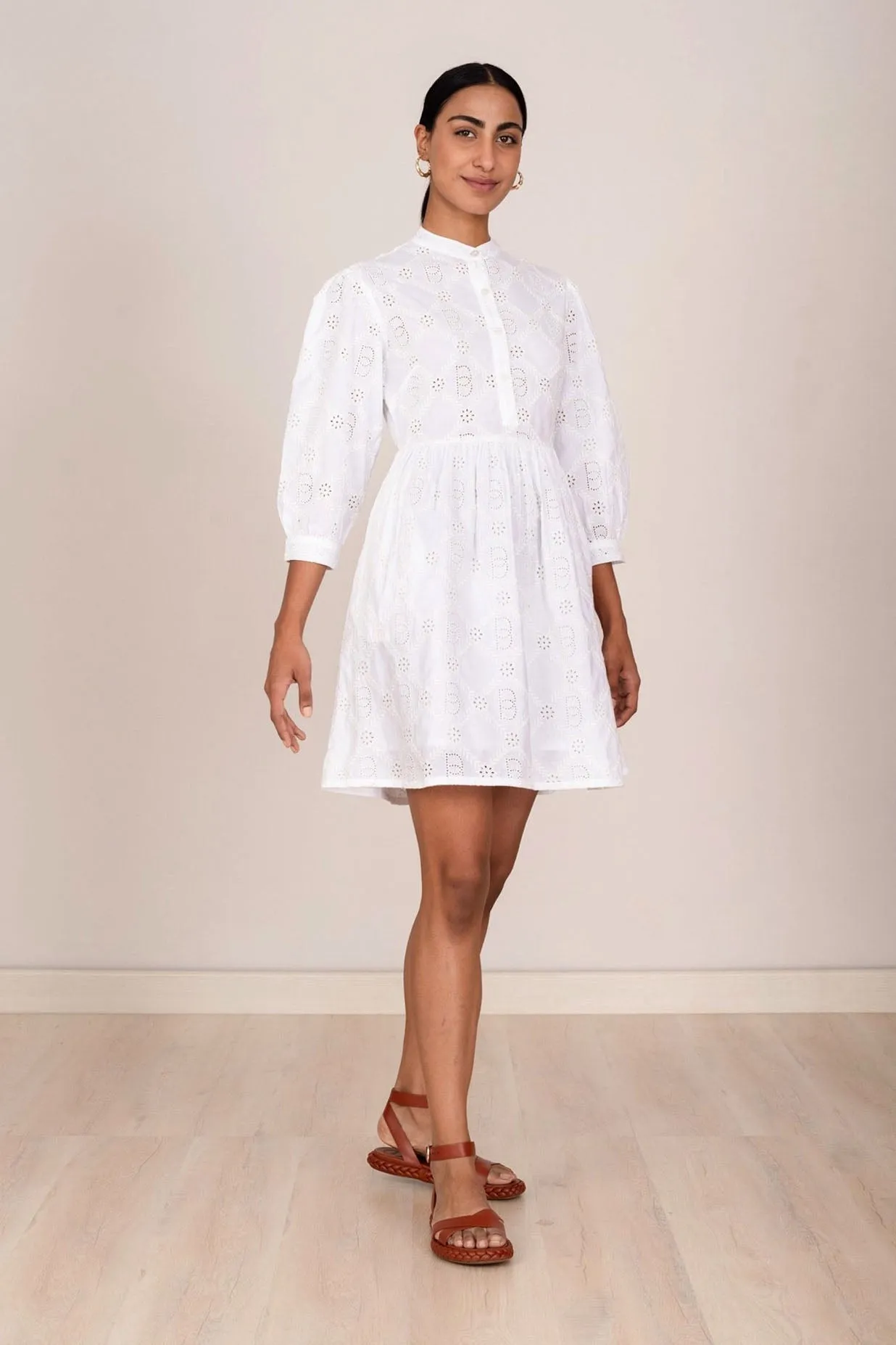 Lucia Dress Heraldic White sold by Banjanan