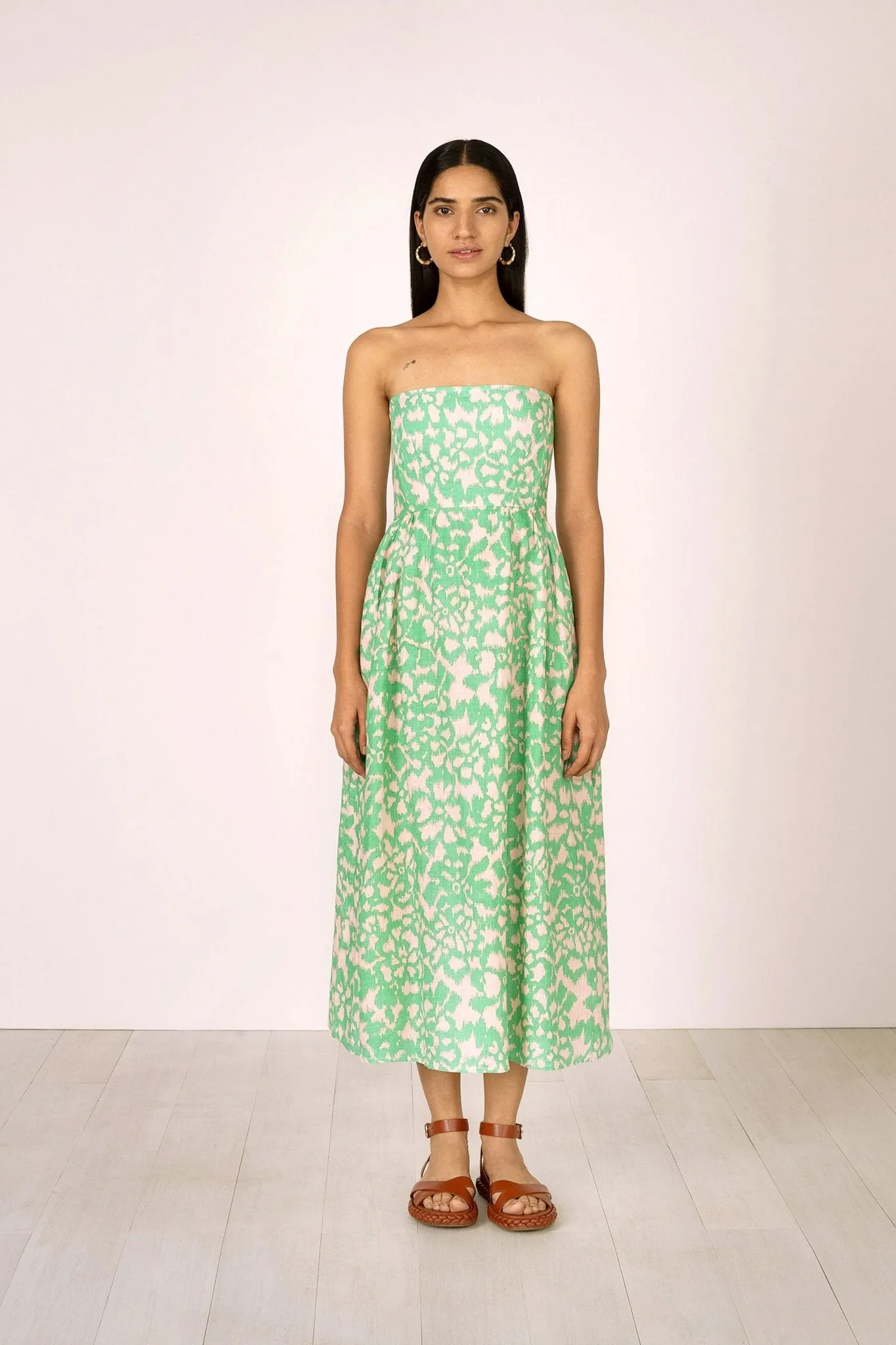 Simona Dress Ikat Floral Calcite sold by Banjanan