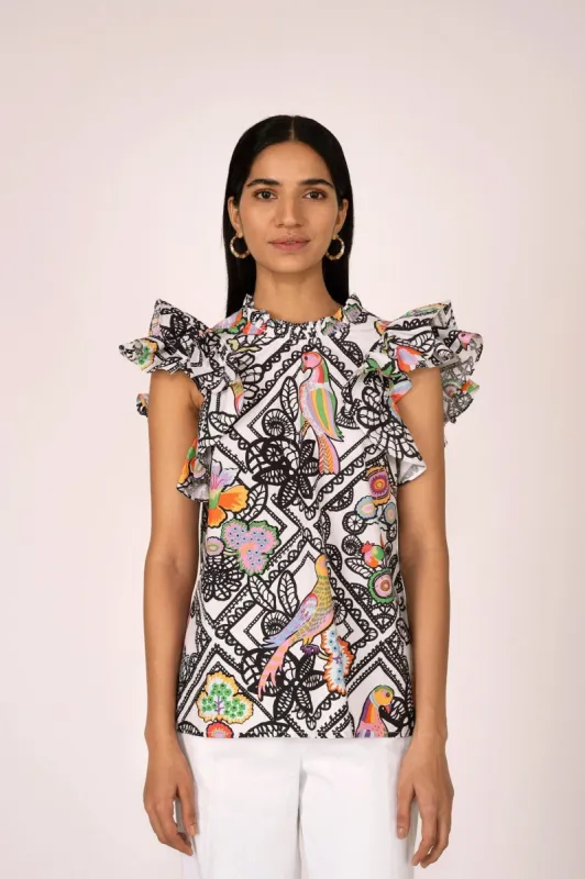 Klara Top Folk Lace Black sold by Banjanan