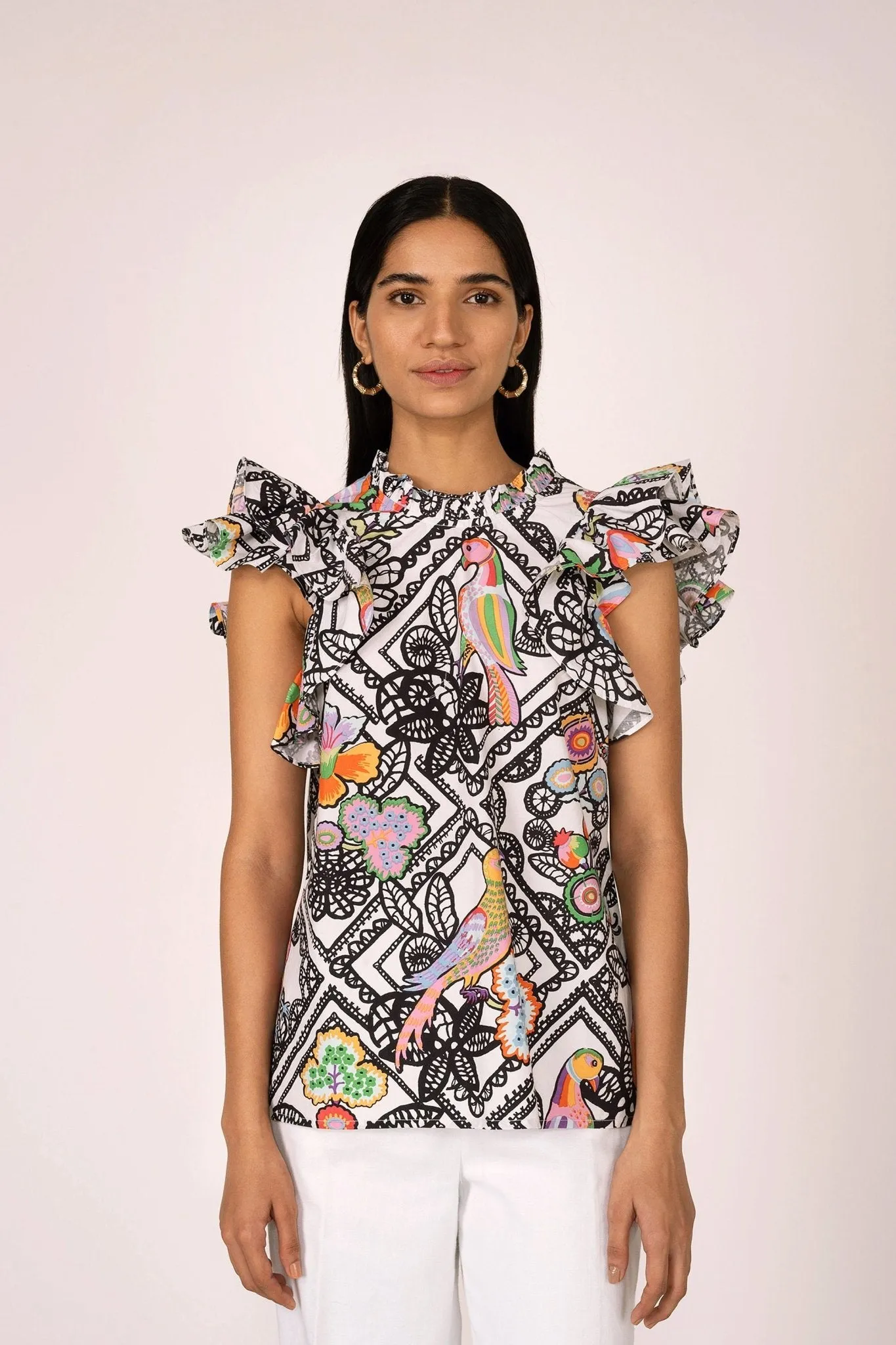 Klara Top Folk Lace Black sold by Banjanan