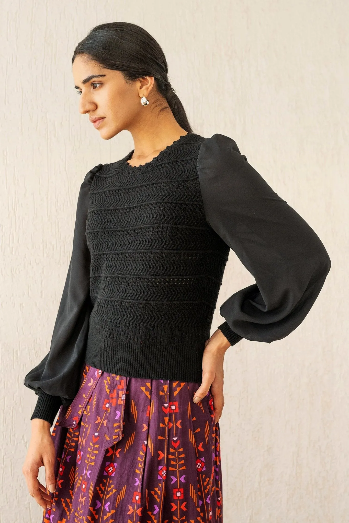 Rosie Crochet Crewneck Black sold by Banjanan product image thumbnail 4
