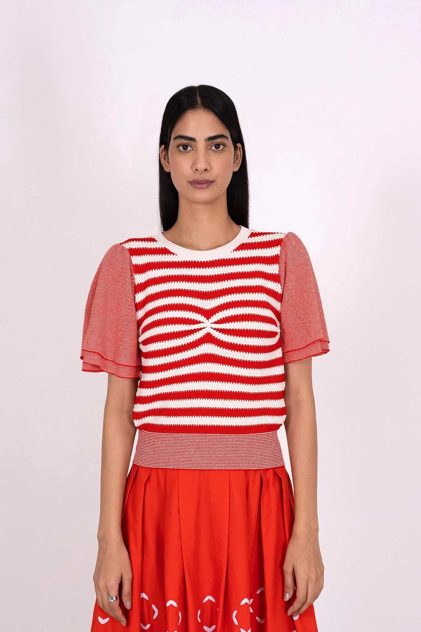 Leia Pinch Stripe Crewneck Fire sold by Banjanan product image thumbnail 2