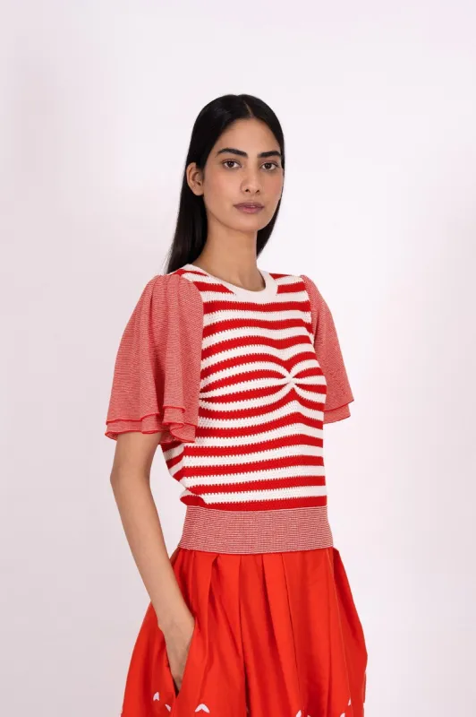 Leia Pinch Stripe Crewneck Fire sold by Banjanan