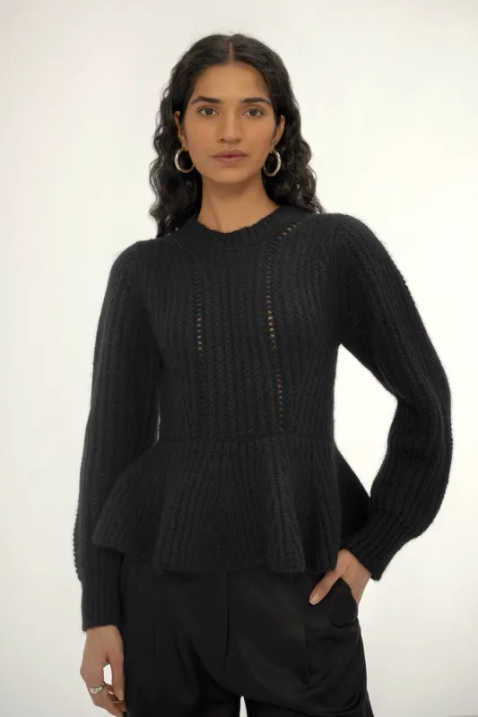 Freya Peplum Crewneck Sweater sold by Banjanan