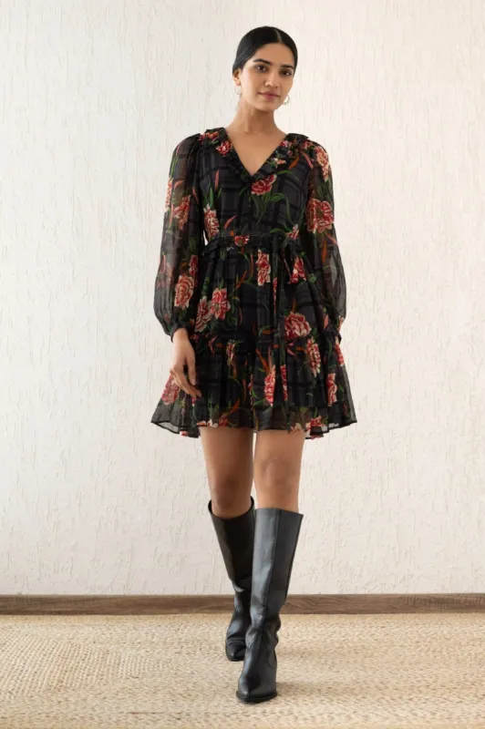 Florence Dress Tartan Rose Meteorite sold by Banjanan