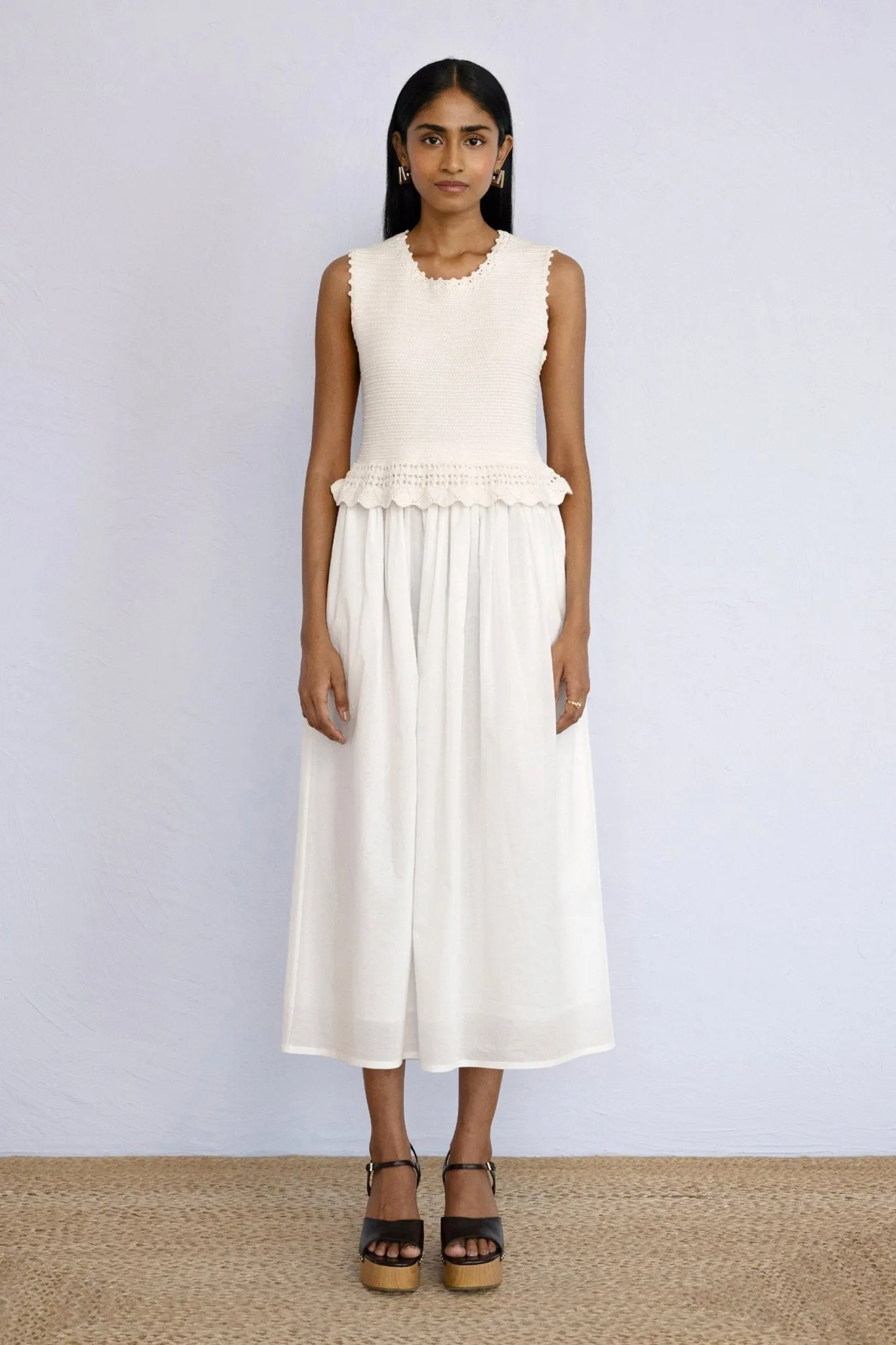 Heather Crochet Dress Ivory sold by Banjanan