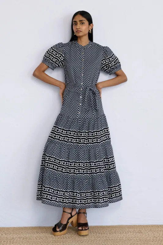 Saylor Dress Victorian Gingham Midnight sold by Banjanan