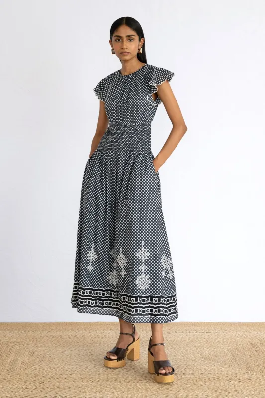 Aurelia Dress Victorian Gingham Midnight sold by Banjanan