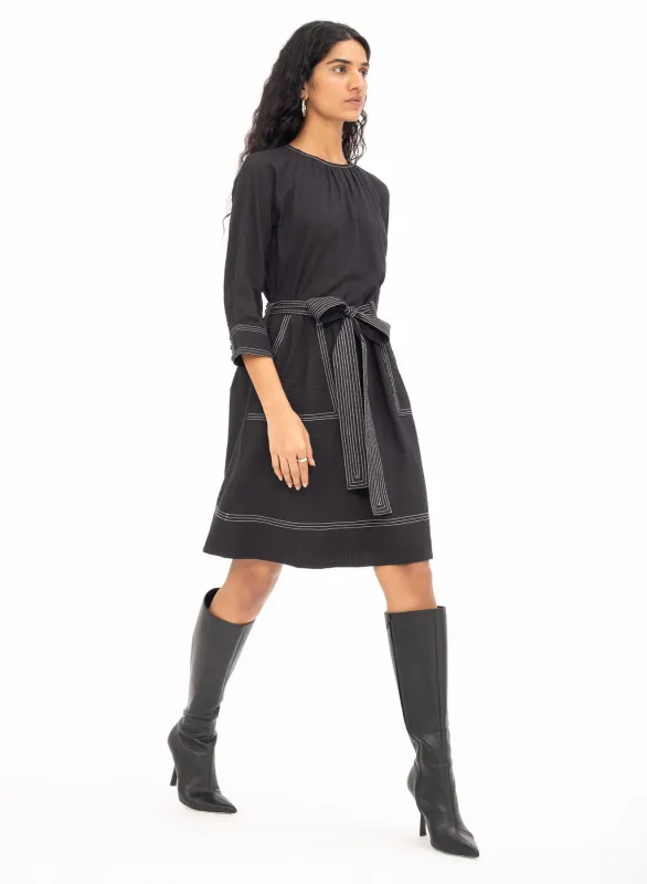 Irene Dress Solid Black sold by Banjanan