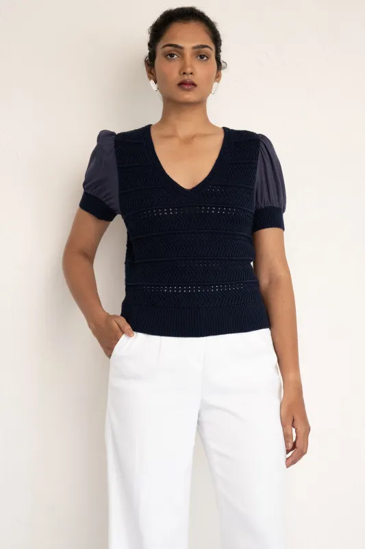 Patti V-Neck Oxford Sweater sold by Banjanan