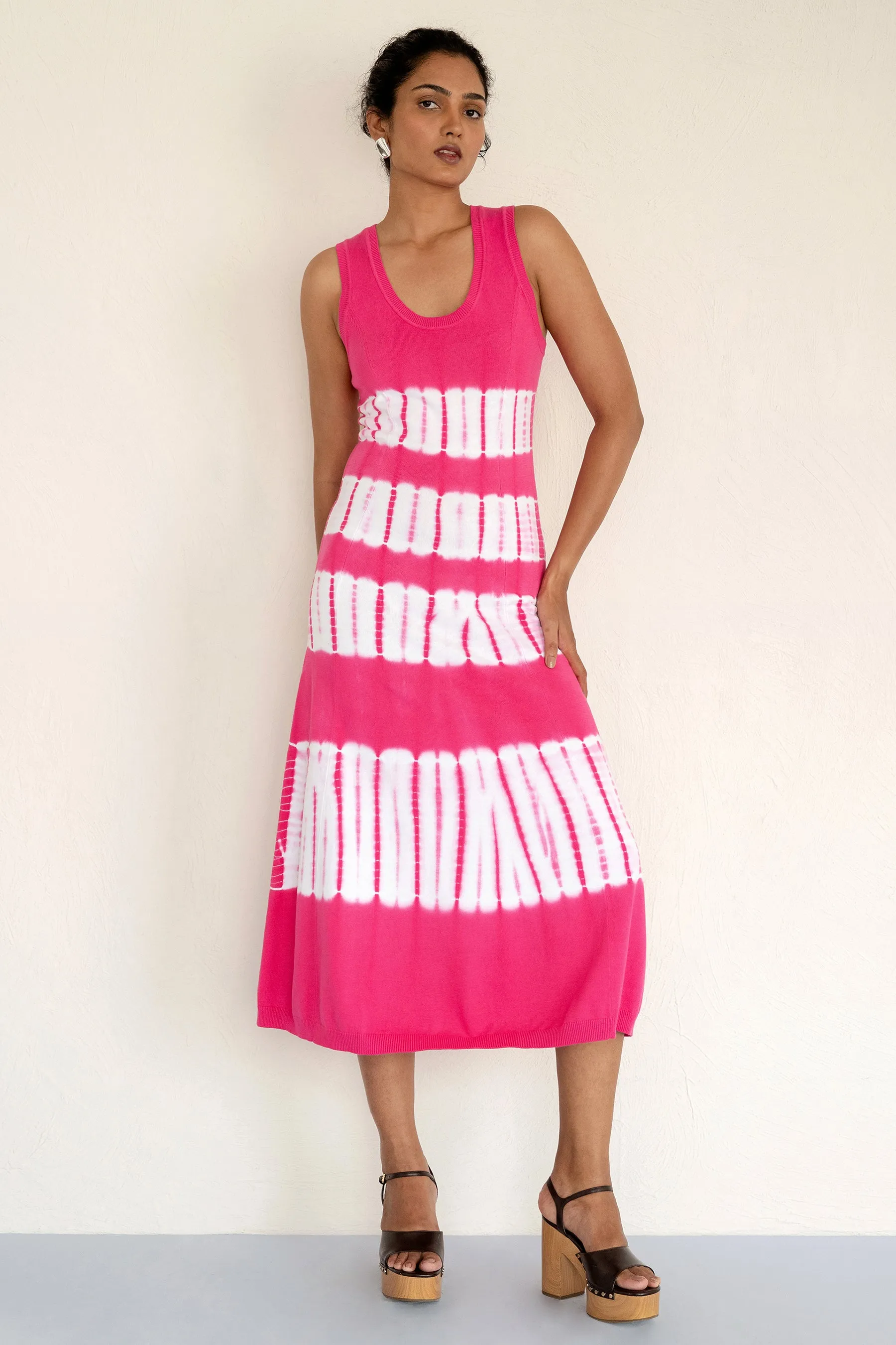 Genoa Tie Dye Dress Fuchsia sold by Banjanan