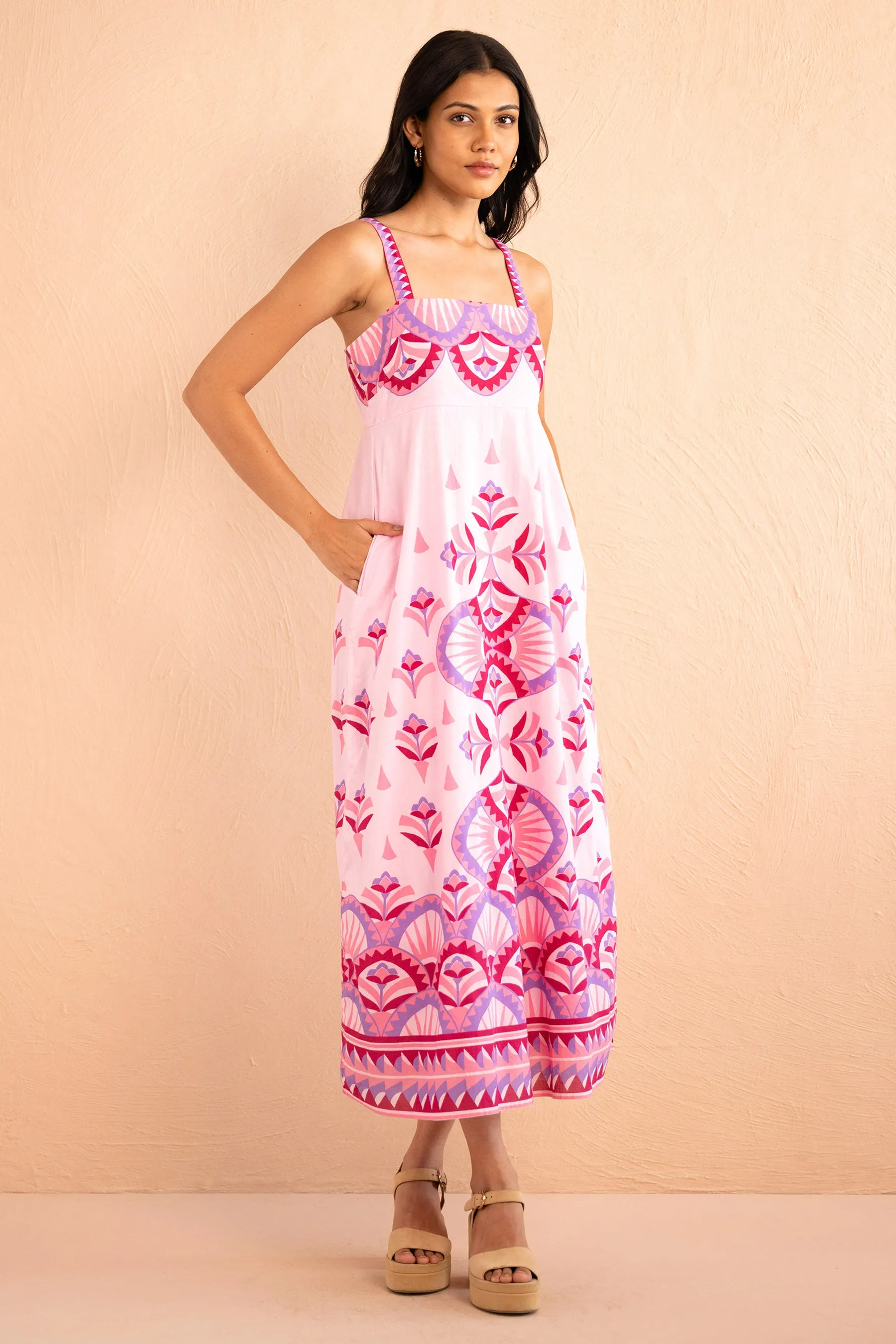 Maria Dress Syros Stripe Amethyst sold by Banjanan