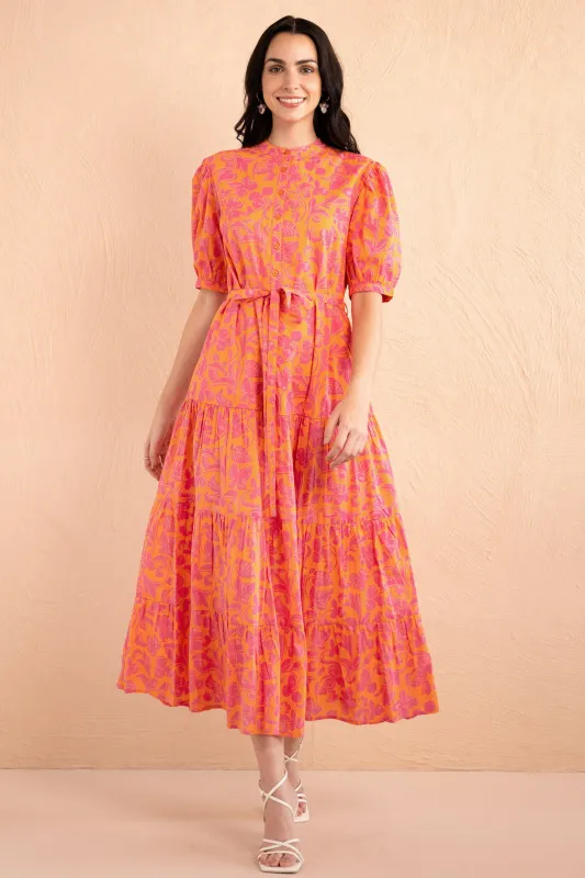 Saylor Dress Gaia Nectarine sold by Banjanan