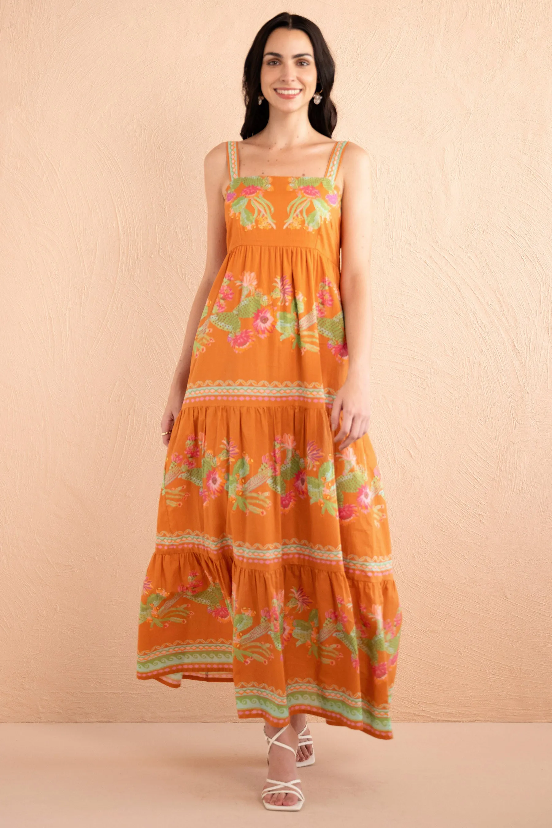 Daniella Dress Calypso Cacti Caramel sold by Banjanan