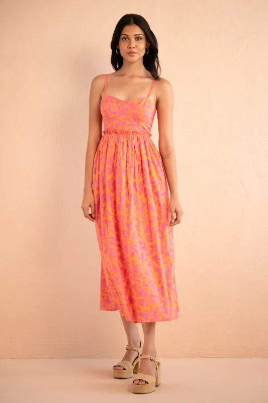 Phoebe Dress Gaia Nectarine sold by Banjanan