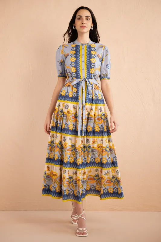 Saylor Dress Electra Floral Amberglow sold by Banjanan