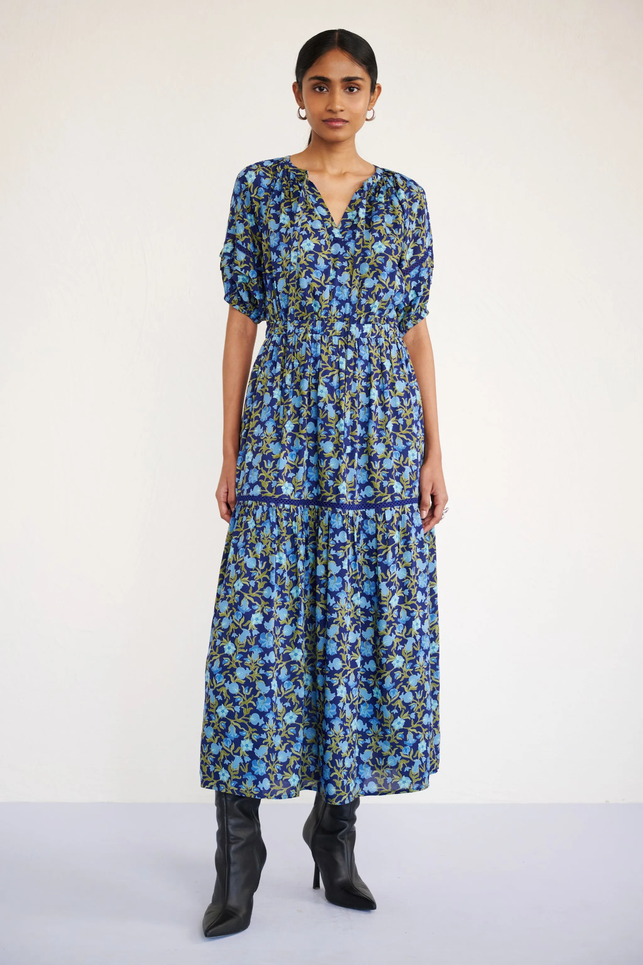 Selma Dress Pomegranate Vine Lapis sold by Banjanan