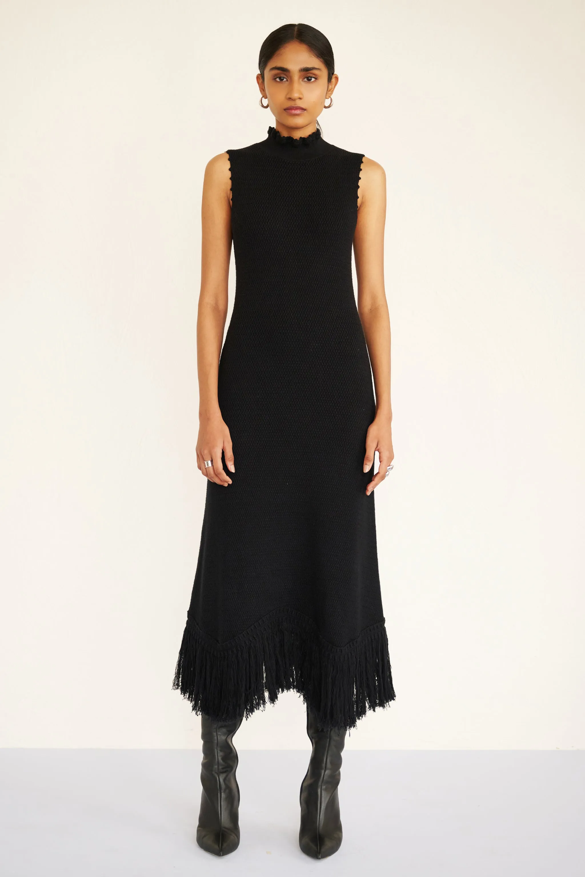 Amelia Fringe Dress Black sold by Banjanan