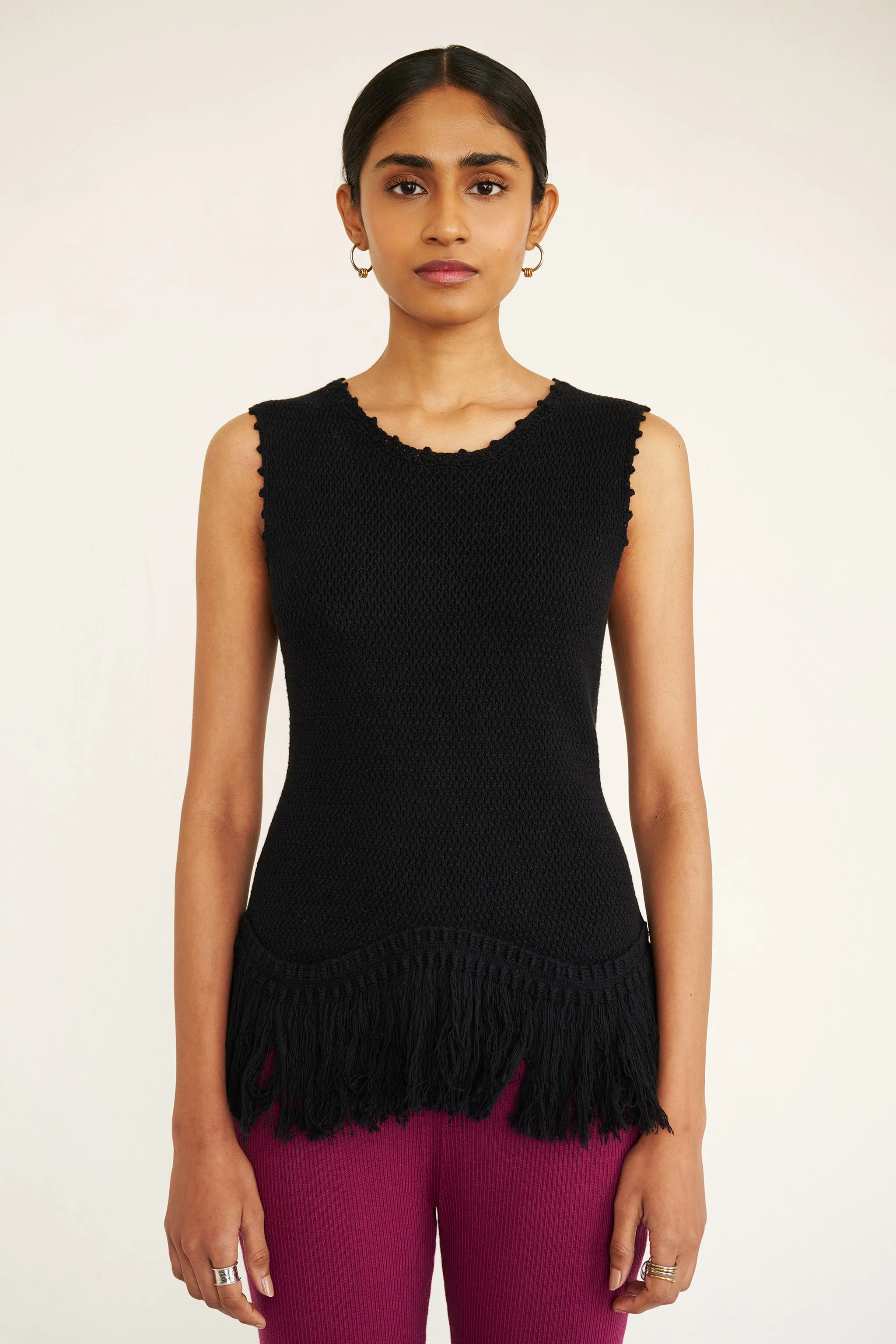 Luzia Fringe Tank Black sold by Banjanan
