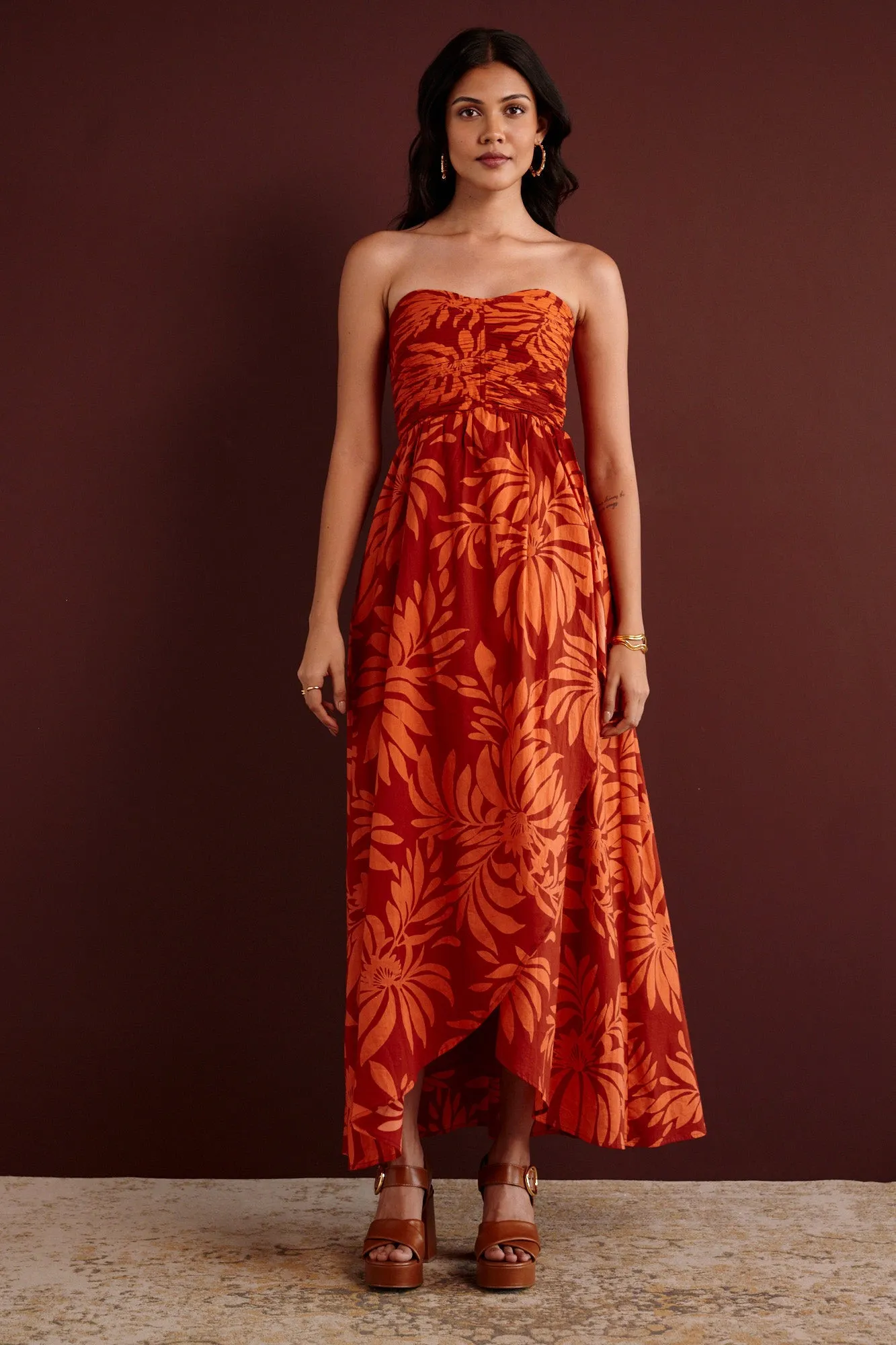 Madison Dress Floral Frond Spice sold by Banjanan
