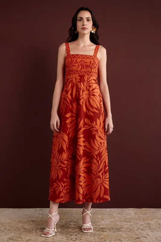 Maria Dress Floral Frond Spice sold by Banjanan