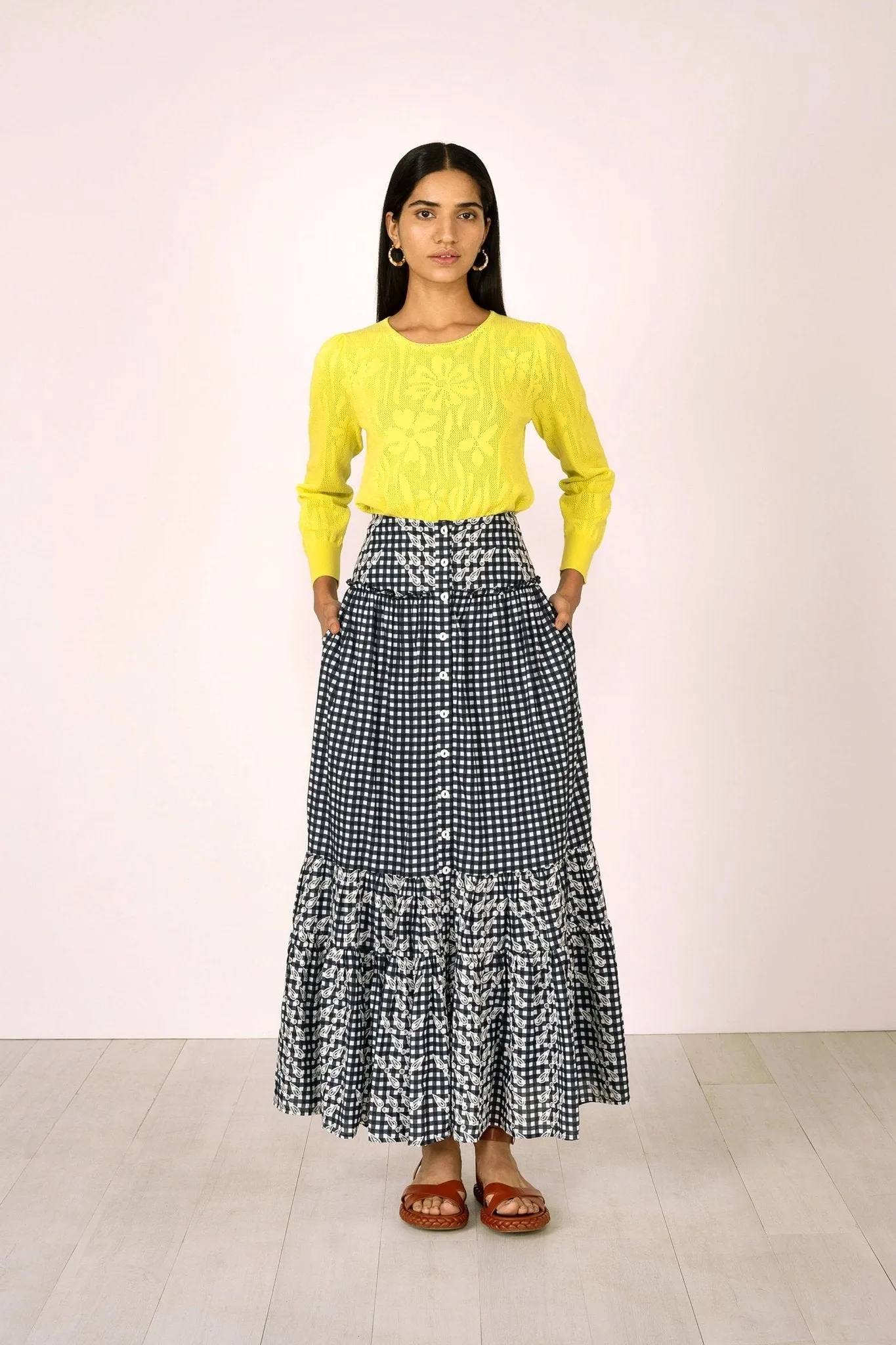 Marta Skirt Gingham Noir sold by Banjanan