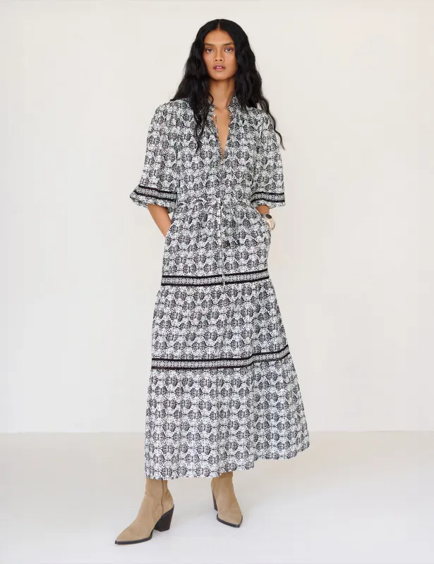 Liza Dress Flutter Caviar sold by Banjanan