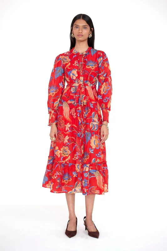 Emira Dress Chintz Carmine made by Banjanan