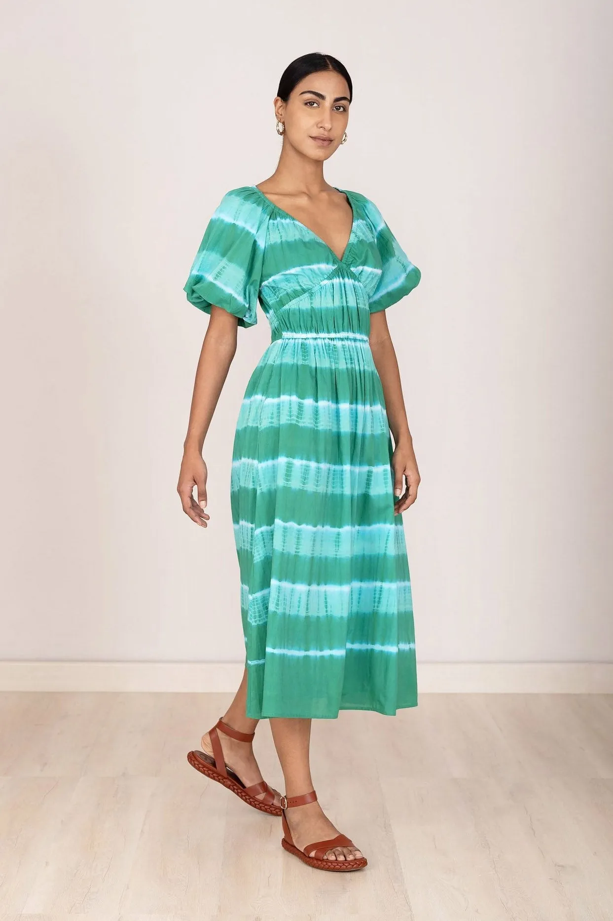 Francesca Dress Hand Tie Dye Emerald sold by Banjanan