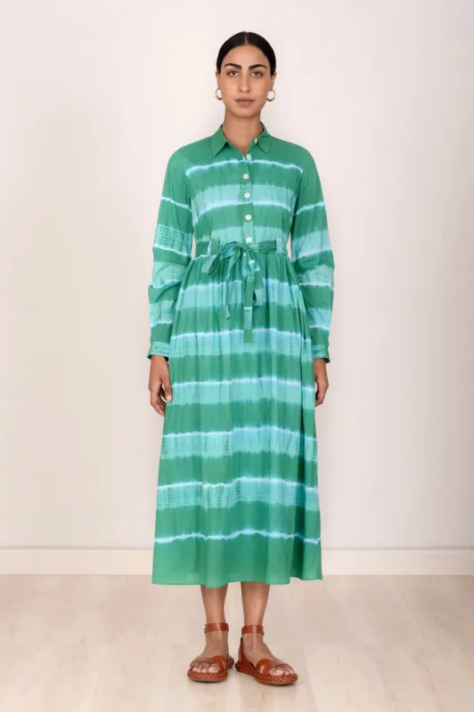 Daffodil Dress Hand Tie Dye Emerald sold by Banjanan