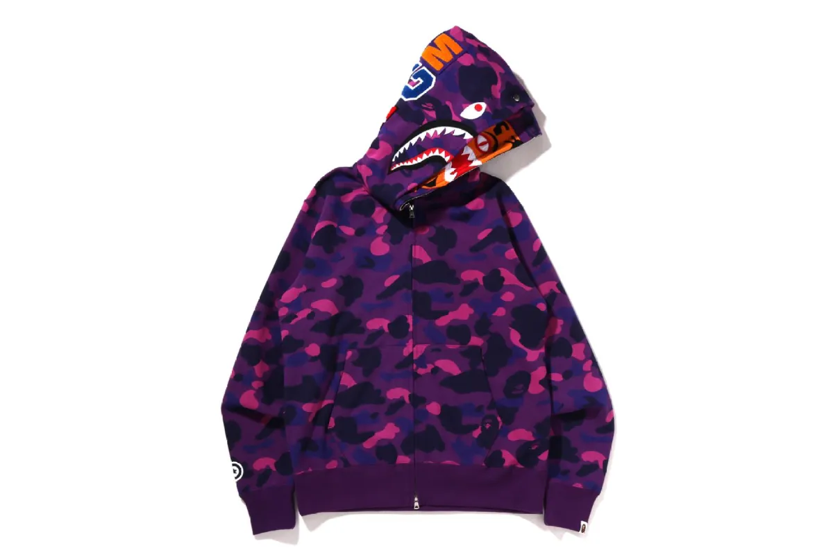 COLOR CAMO TIGER SHARK WIDE FULL ZIP DOUBLE HOODIE sold by Bape
