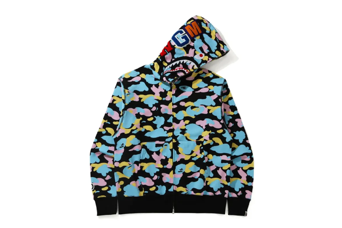 NEW MULTI CAMO SHARK RELAXED FIT FULL ZIP HOODIE sold by Bape