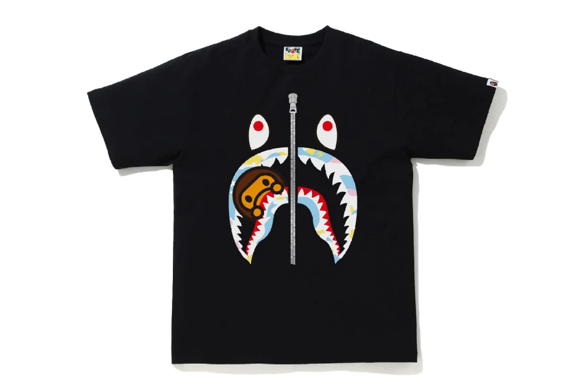 NEW MULTI CAMO MILO SHARK TEE sold by Bape