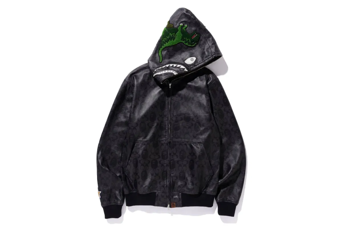 【 BAPE X COACH 】LEATHER SHARK HOODIE JACKET sold by Bape