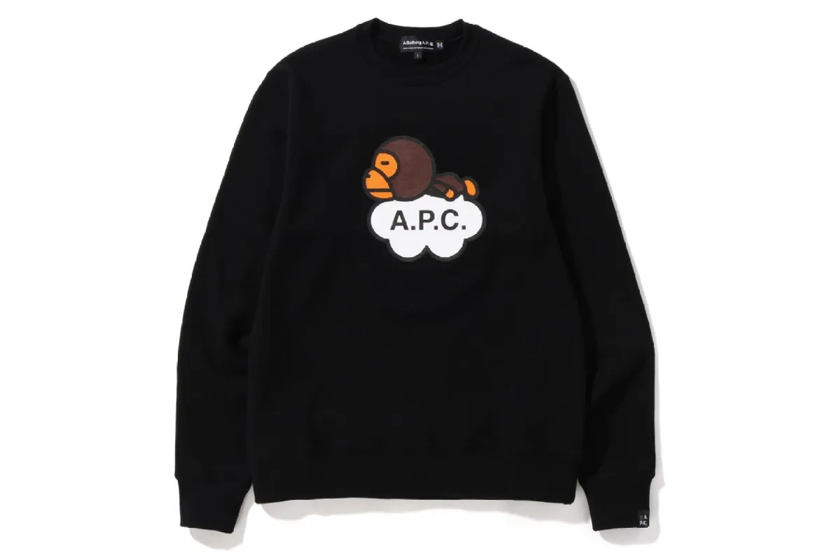 【 BAPE X A.P.C. 】MILO WIDE FIT CREWNECK sold by Bape