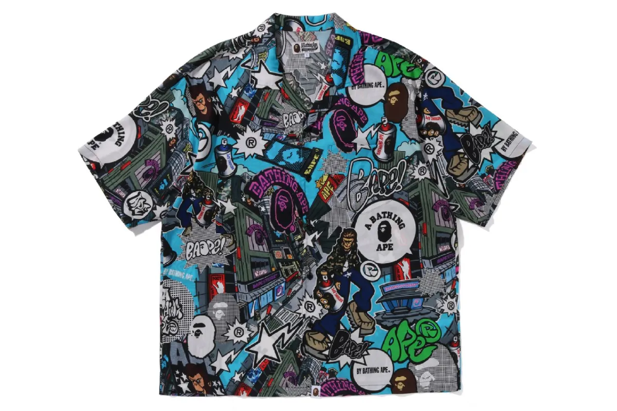 COMIC ART OPEN COLLAR S/S SHIRT sold by Bape