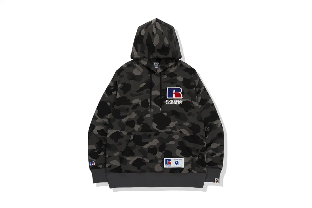 【 BAPE X RUSSELL 】 COLOR CAMO COLLEGE PULLOVER HOODIE sold by Bape