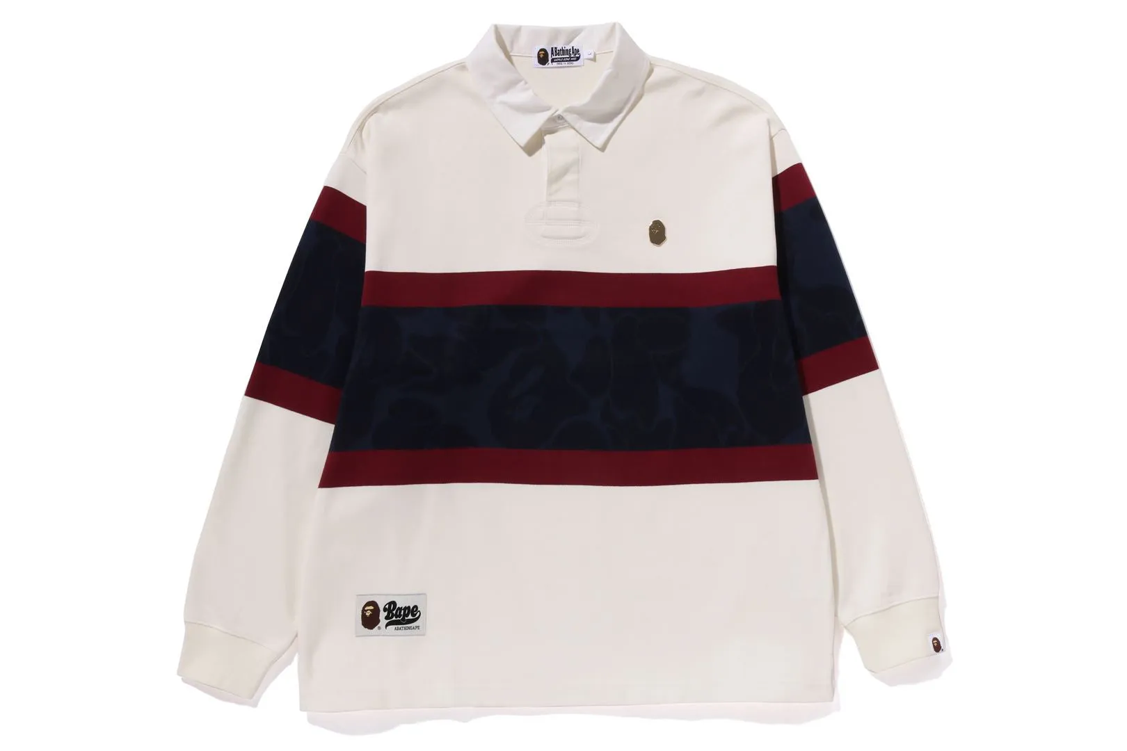 METAL ONE POINT BAPE L/S COLOR BLOCKING RUGBY POLO sold by Bape