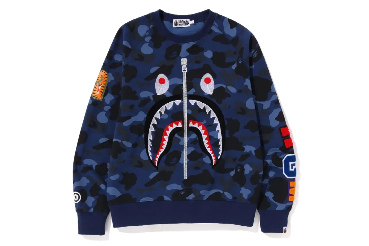 COLOR CAMO EMBROIDERY SHARK CREWNECK sold by Bape