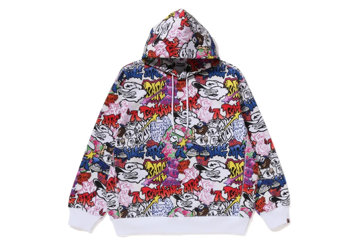 GRAFFITI PATTERN PULLOVER HOODIE sold by Bape