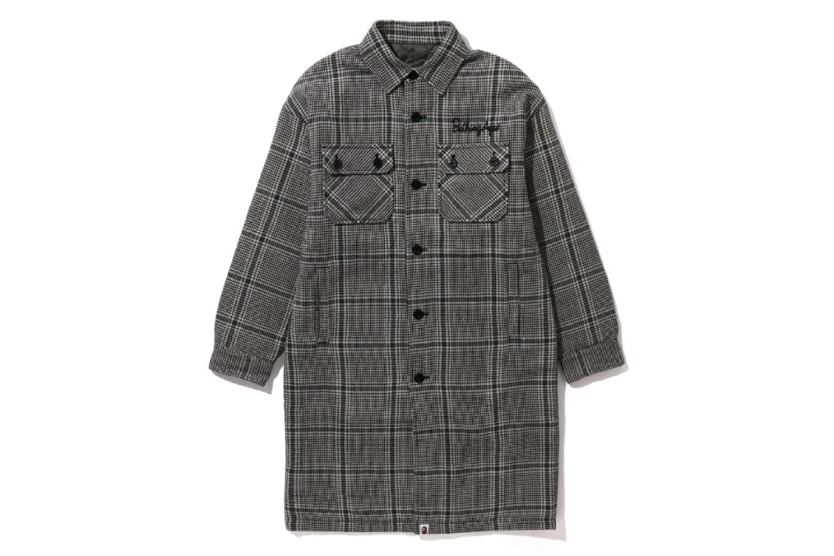 BAPE EMBROIDERY LOGO CHECK LONG SHIRT COAT sold by Bape