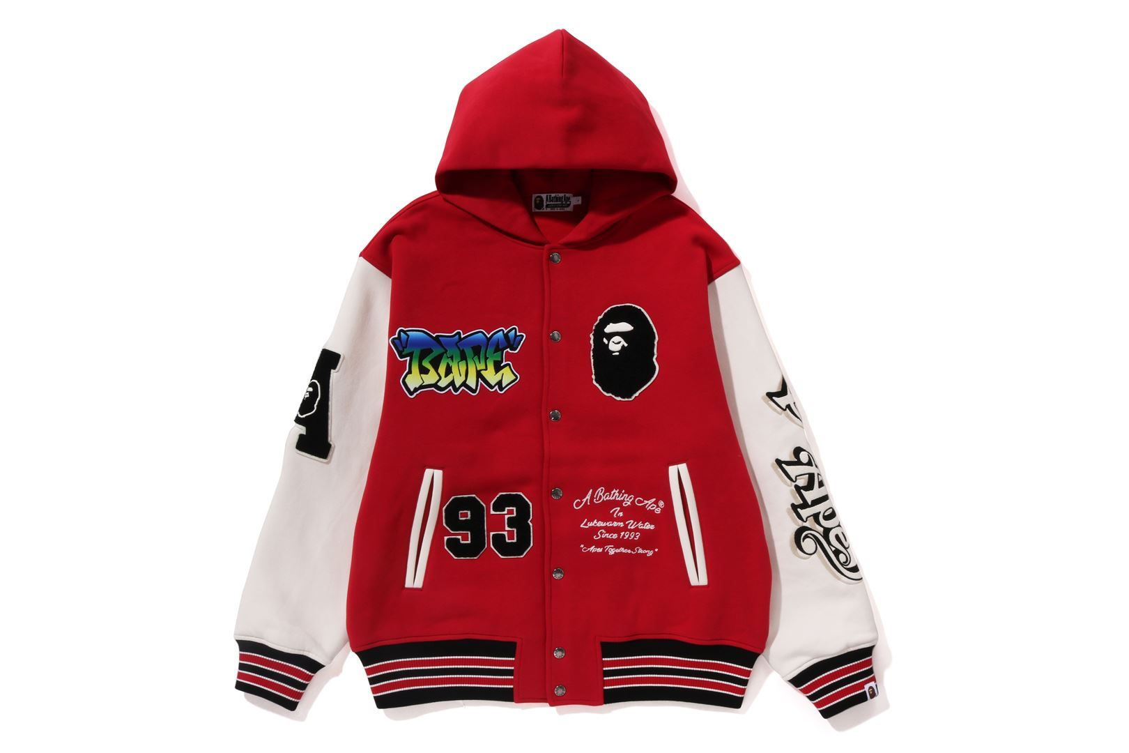 LUX SPORT BADGES OVERSIZED HOODED SWEAT VARSITY JACKET sold by Bape