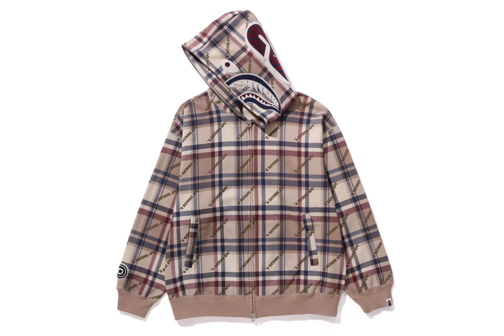 A BATHING APE LOGO CHECK PATTERN SHARK FULL ZIP HOODIE