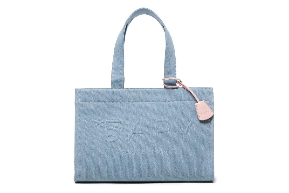 BAPY LOGO EMBOSSED DENIM TOTE sold by Bape
