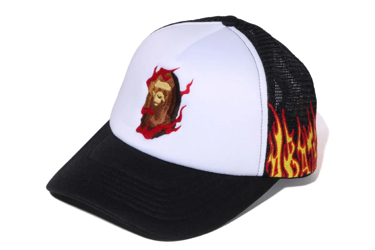 EMBROIDERY FIRE LOGO TRUCKER CAP sold by Bape