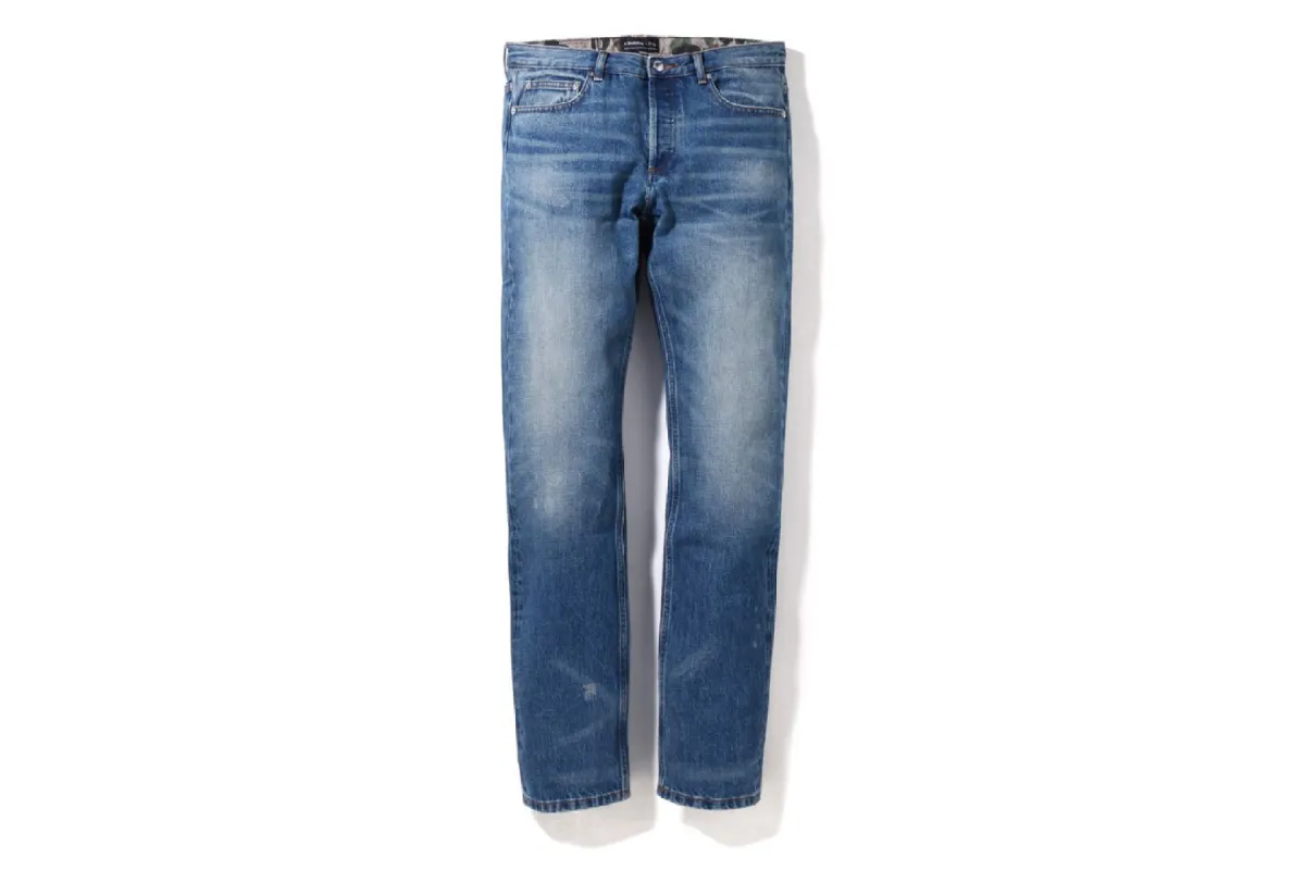 【 BAPE X A.P.C. 】PATCHED DAMAGE DENIM PANTS sold by Bape
