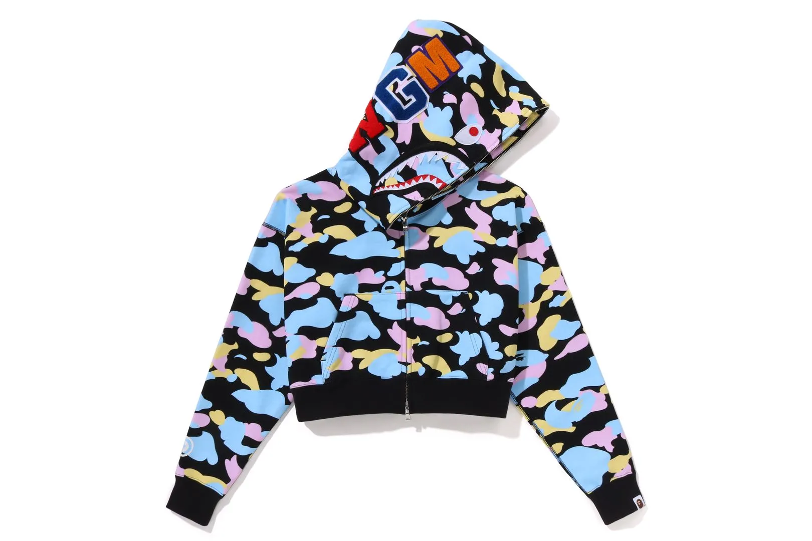NEW MULTI CAMO CROPPED SHARK FULL ZIP HOODIE sold by Bape