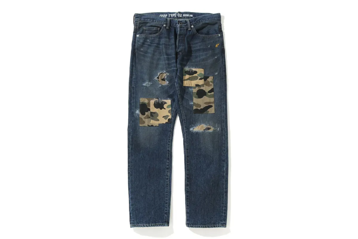 1ST CAMO DESTROYED LOOSE FIT 12OZ DENIM PANTS | Parallel
