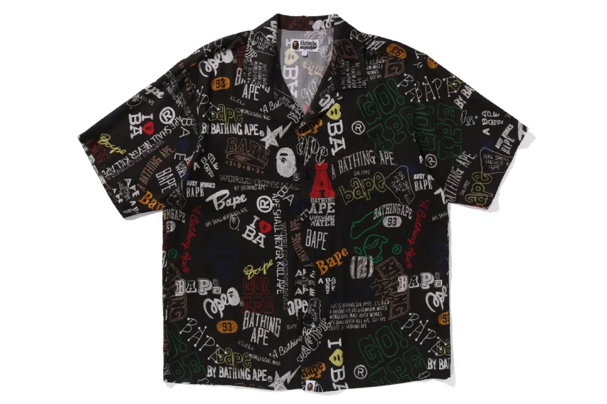 HAND DRAW OPEN COLLAR S/S SHIRT sold by Bape